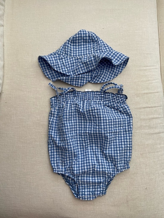 Carter's Other - Carter's Blue Gingham Hat & Romper Set